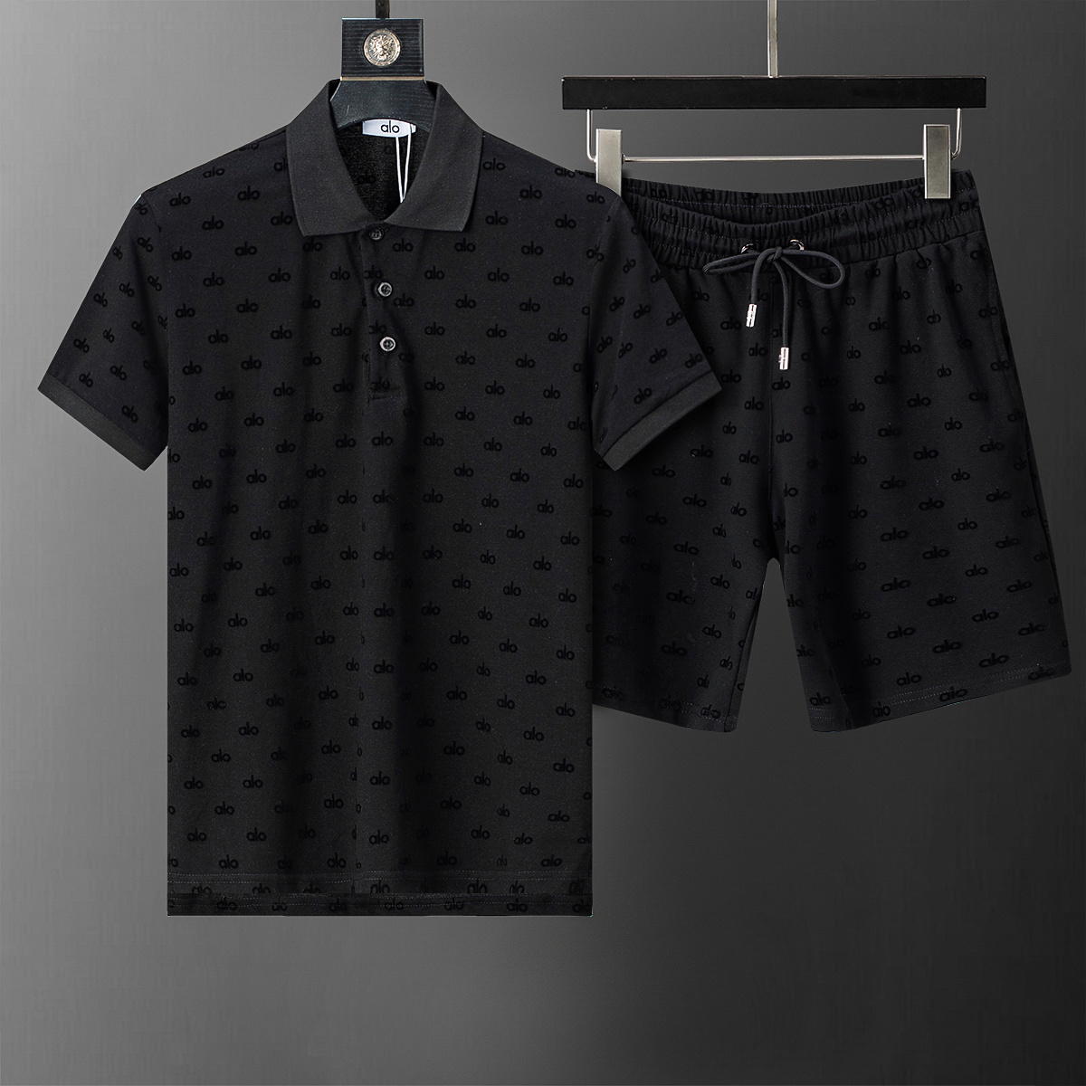 Design Floral Print Black T-Shirt and Shorts Set - 53