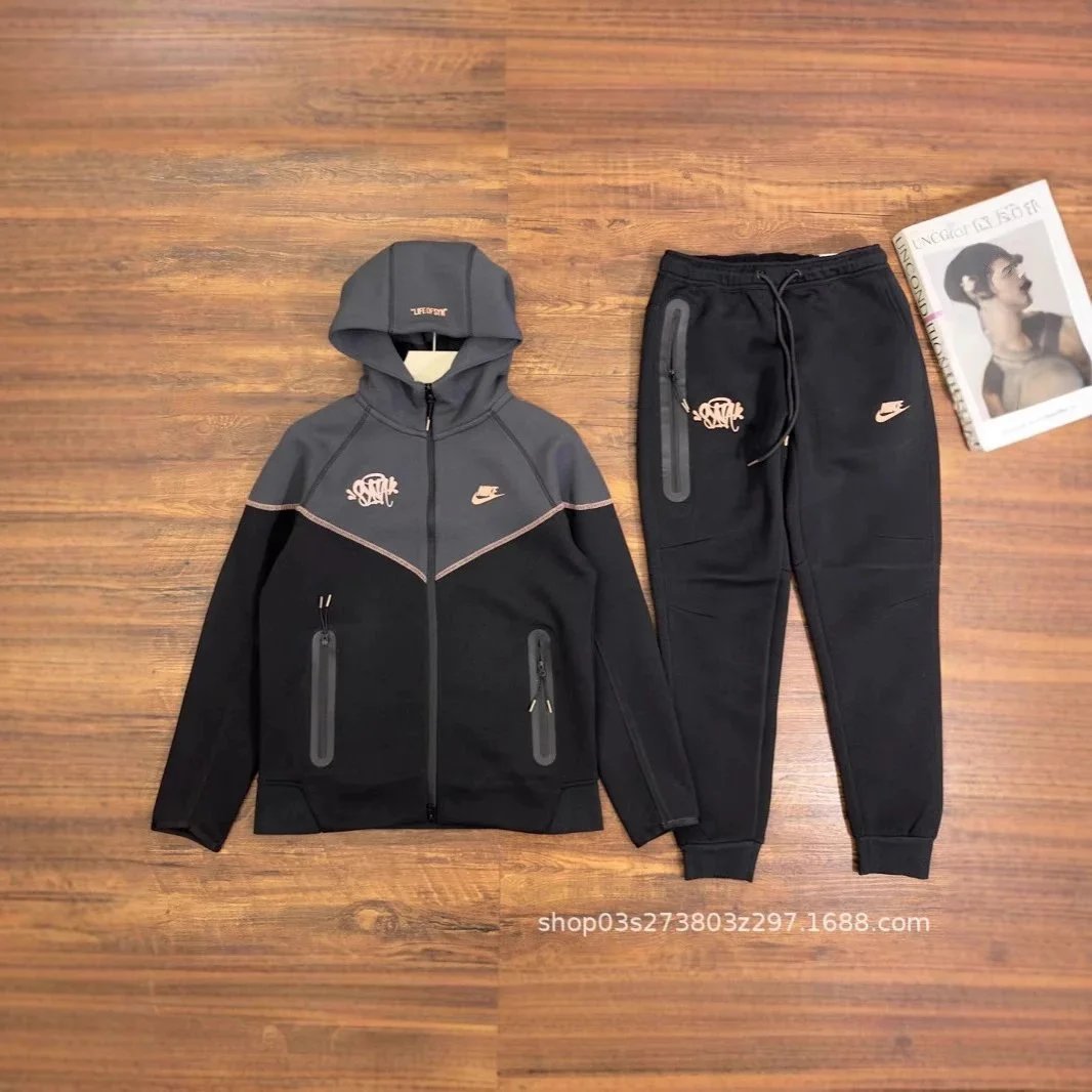 Syna x Small Swoosh Men's Paneled Couple Hooded Zip-Up Sports Sweatshirt Jacket 2025 Spring Fall Streetwear