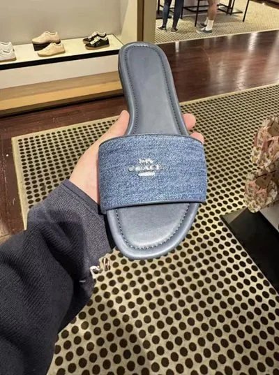 Tory Burch Slippers Double T Logo Flat Slide — SKU-03-Denim Blue