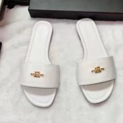 Tory Burch Slippers Double T Logo Flat Slide — SKU-02-White 2