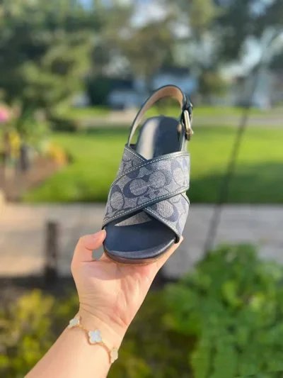 Tory Burch Slippers Double T Logo Flat Slide — Blue-gray