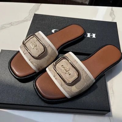 Tory Burch Slippers Double T Logo Flat Slide — Beige floral fabric