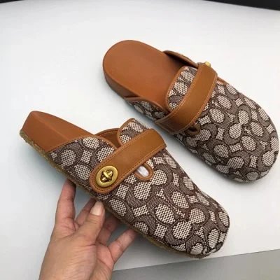 Tory Burch Slippers Double T Logo Flat Slide — Brown