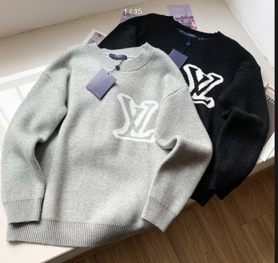 Jacquard large logo pullover sweater knitted round neck fall and winter heavy duty