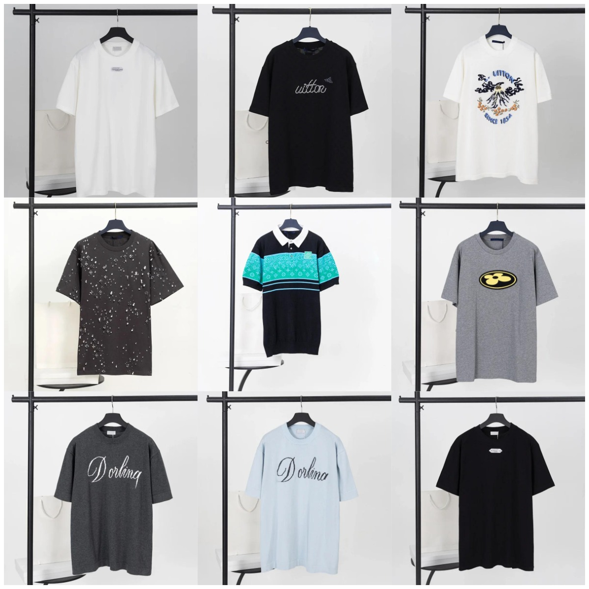 TOP quality new co-branded logo checkerboard woolen knitted short-sleeved T-shirt tops for men