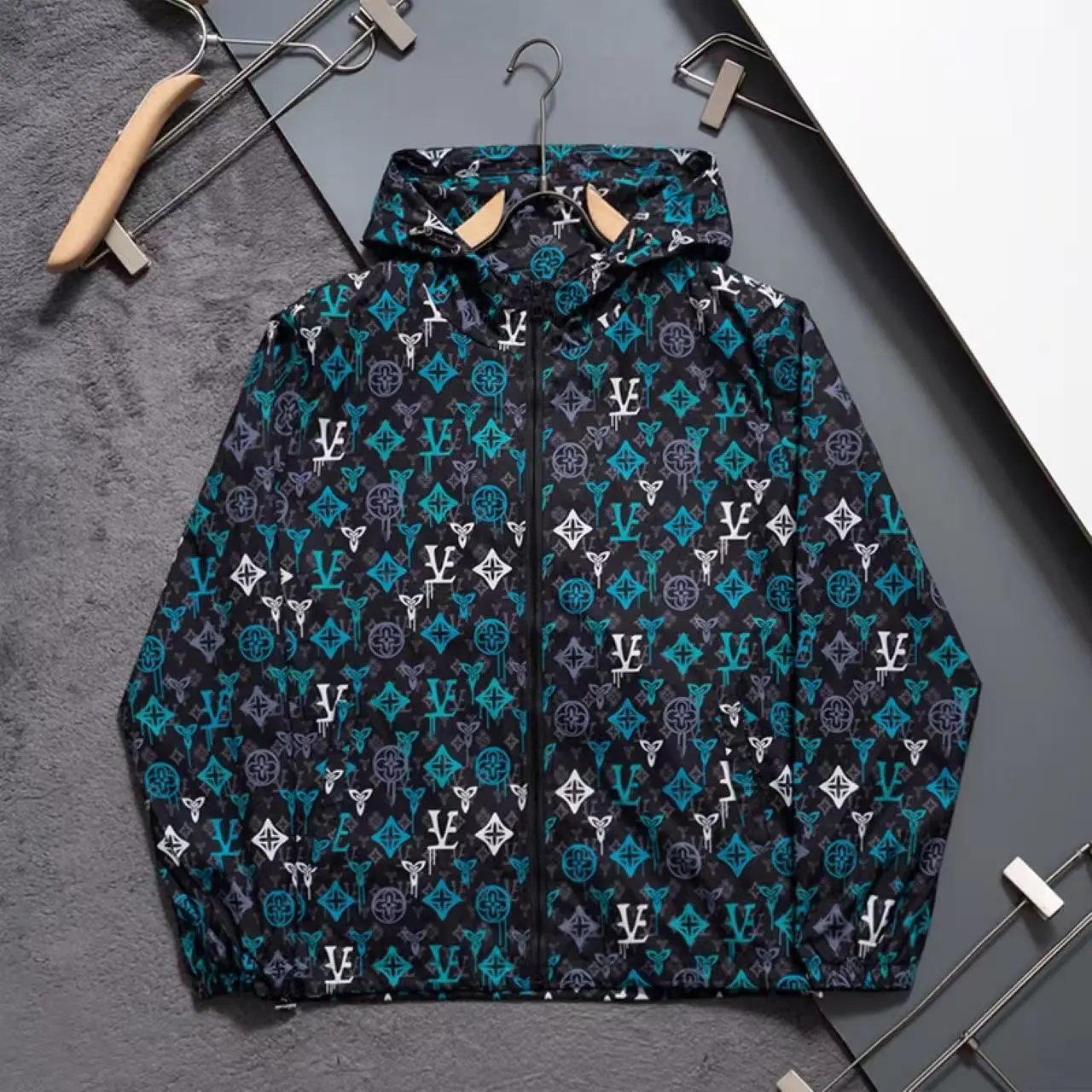 Louis Vuitton Jackets Hooded zip-up patterned jacket — 30