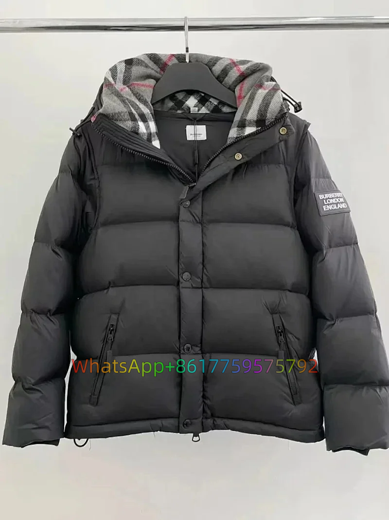 B Home Down Jacket Detachable Black and Red Grid