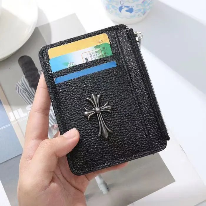 Chrome Hearts Wallets & Card Holders Black Leather Holder with Gothic Cross Hardware — 9