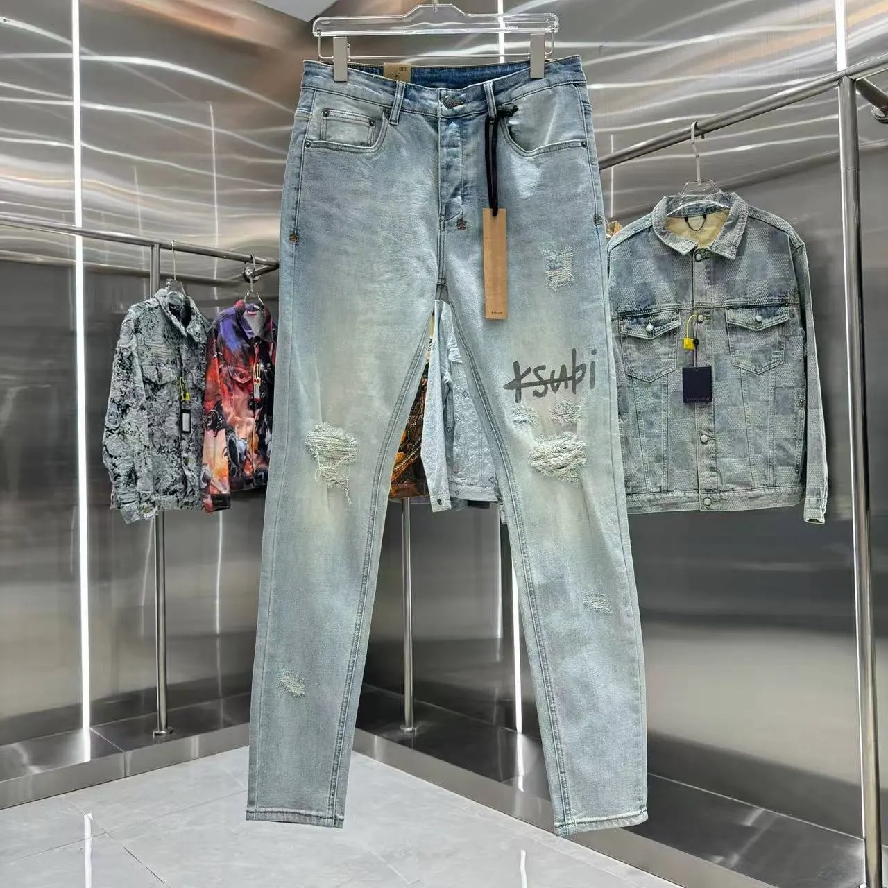 Gallery Dept. Distressed Graffiti Jeans Light Wash Denim
