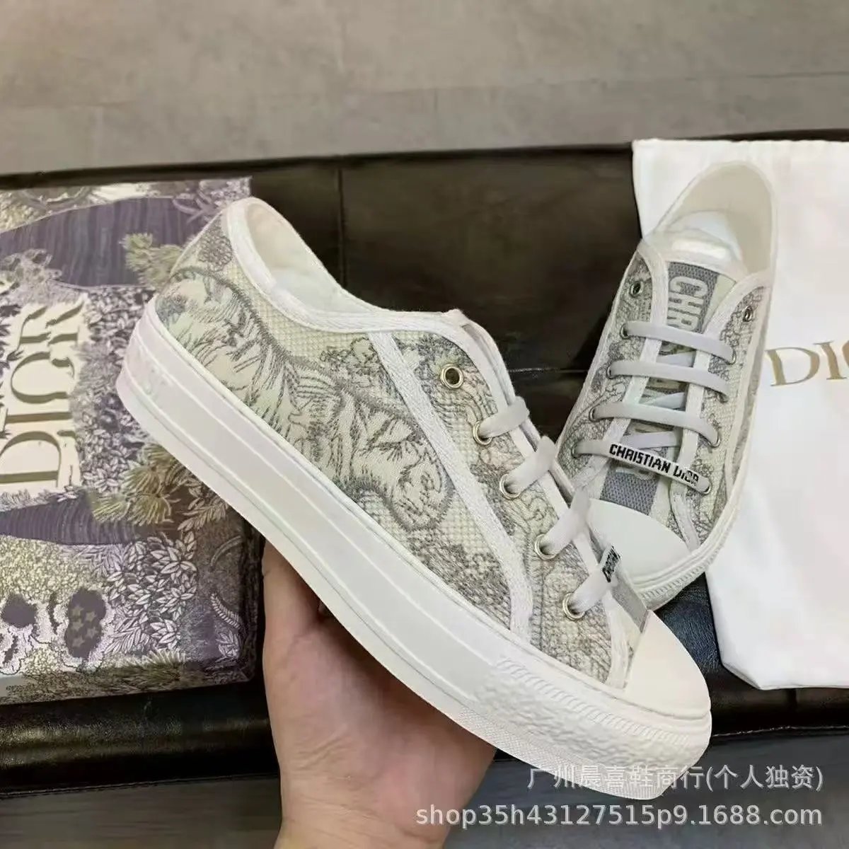 Unbranded Sneakers Low-top lace-up platform canvas with embroidered letter-pattern panels — Flat bottom 11