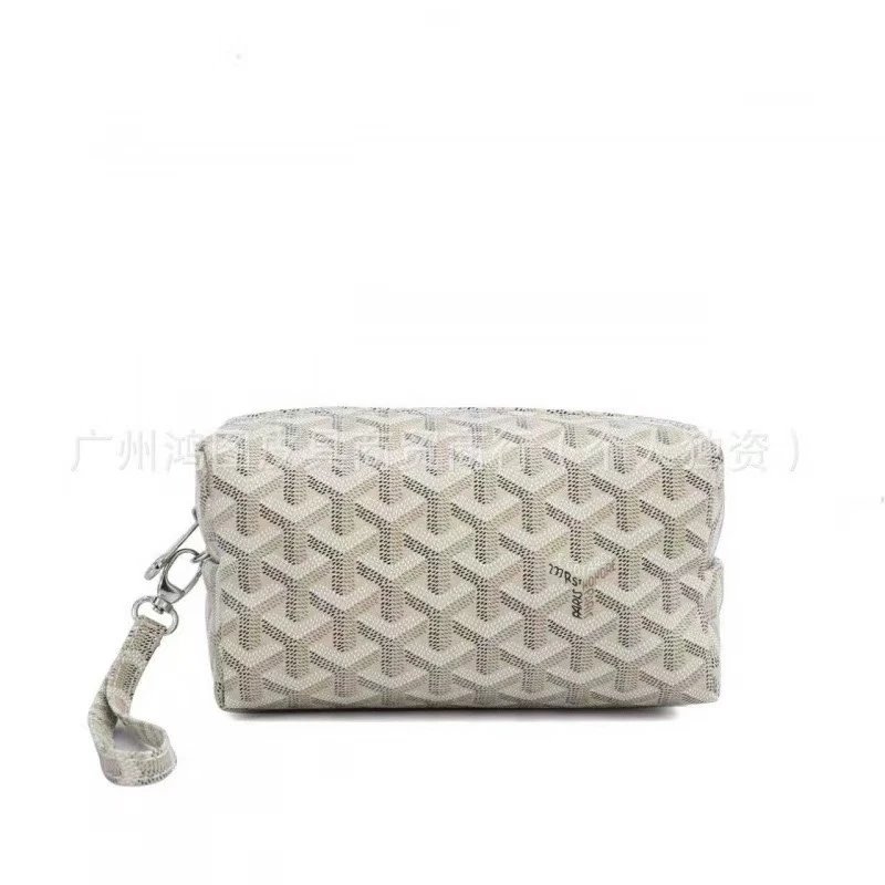 Goyard Travel Bags Goyardine Monogram Zip Cosmetic Pouch with Wrist Strap — white(18*8*10 CM)