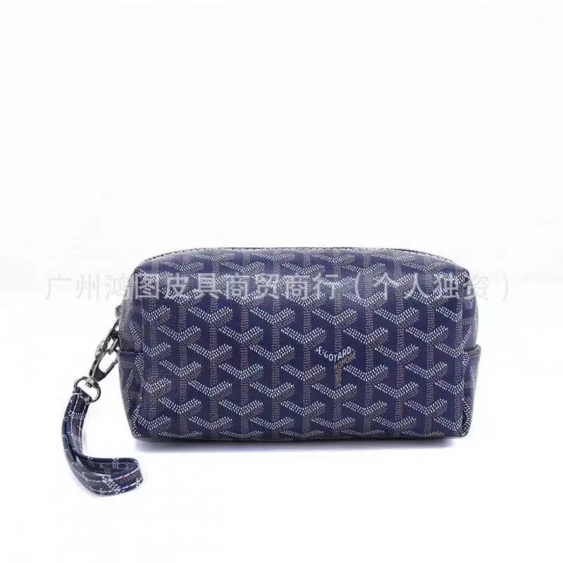 Goyard Travel Bags Goyardine Monogram Zip Cosmetic Pouch with Wrist Strap — Dark blue(18*8*10 CM)