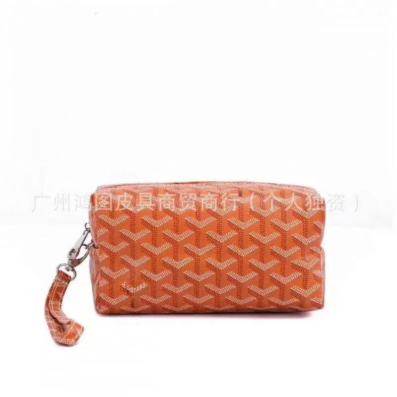 Goyard Travel Bags Goyardine Monogram Zip Cosmetic Pouch with Wrist Strap — Orange(18*8*10 CM)