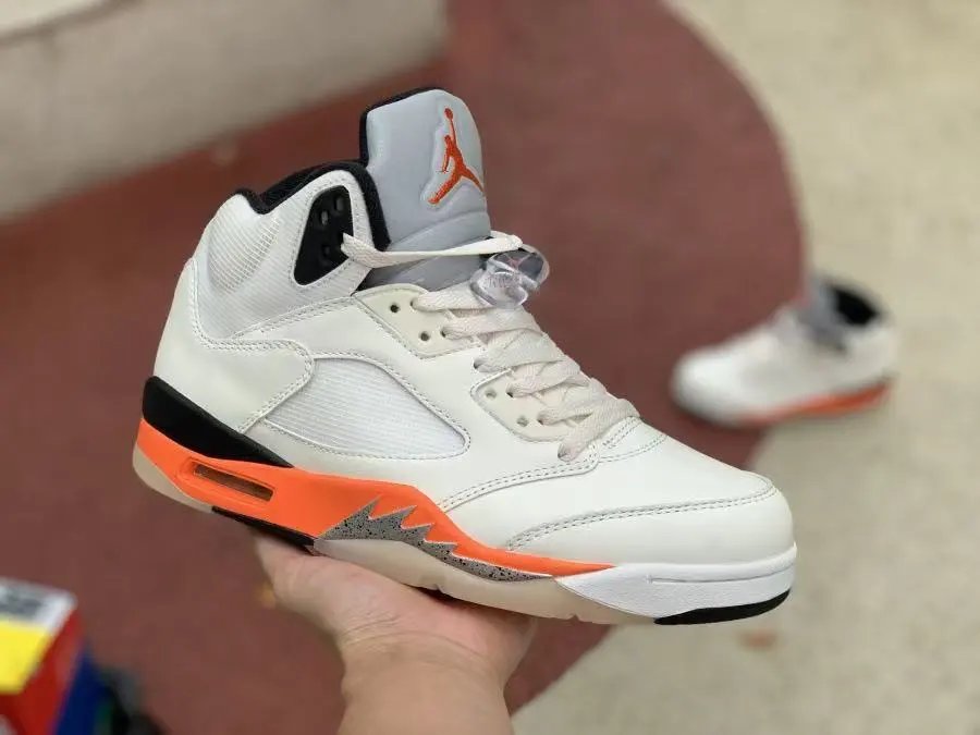 Air Jordan 5 Retro White Orange Black Basketball Shoes