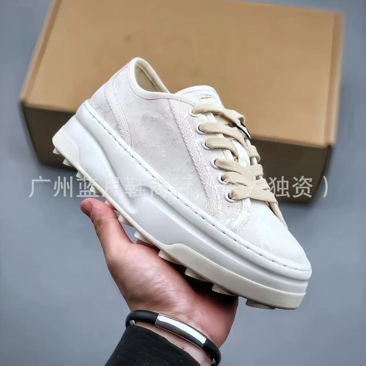 Alexander McQueen Oversized Sole White Lace-Embossed Sneakers