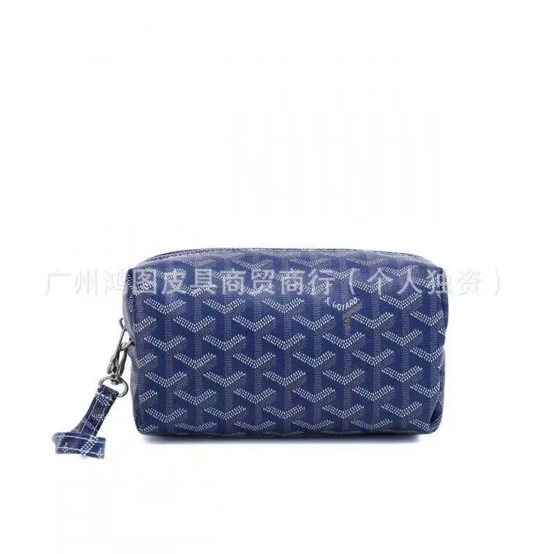Goyard Travel Bags Goyardine Monogram Zip Cosmetic Pouch with Wrist Strap — Blue(18*8*10 CM)