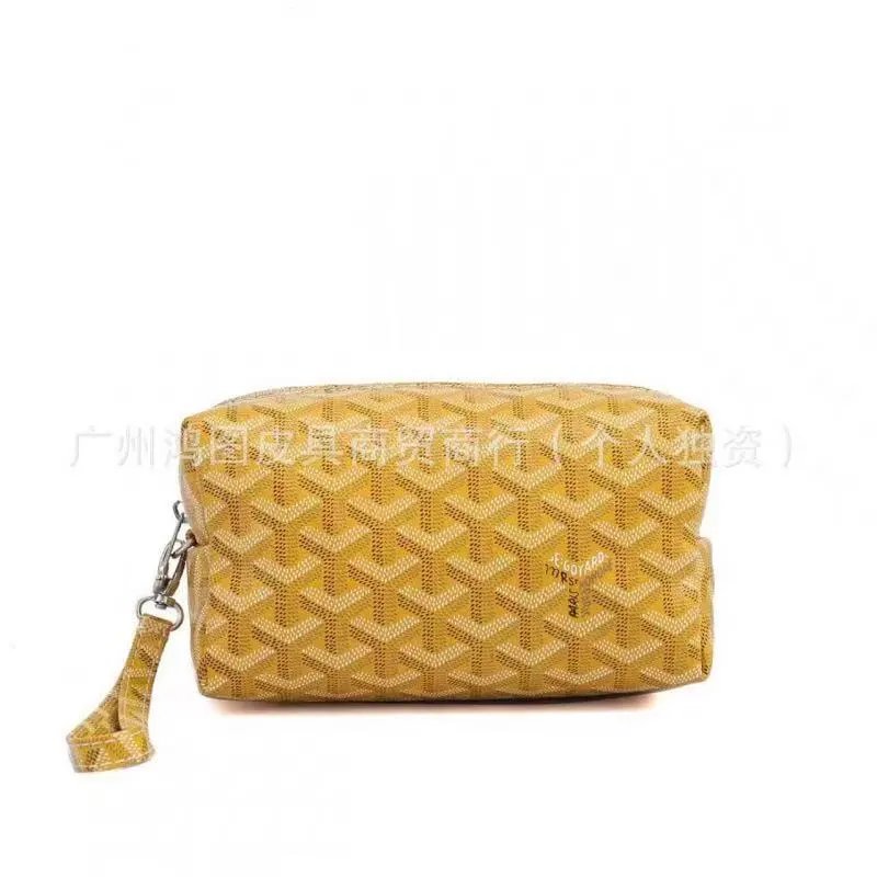 Goyard Travel Bags Goyardine Monogram Zip Cosmetic Pouch with Wrist Strap — Yellow(18*8*10 CM)
