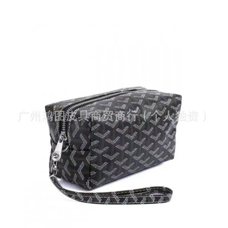 Goyard Travel Bags Goyardine Monogram Zip Cosmetic Pouch with Wrist Strap — Black(18*8*10 CM)