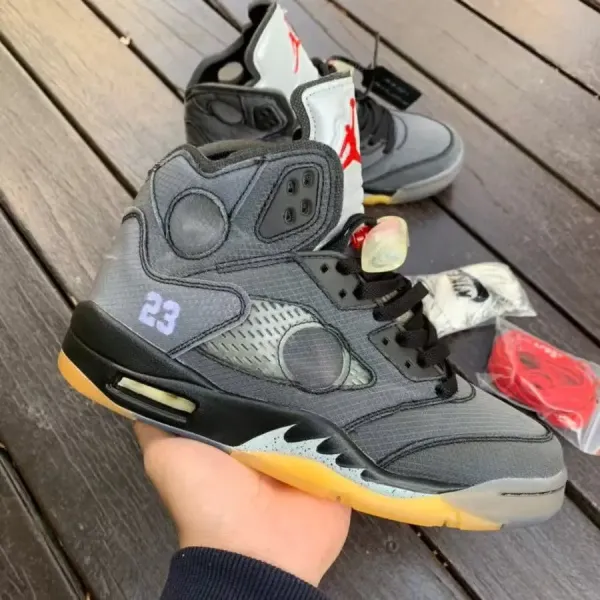 Off-White x Air Jordan 5 Gray Volt Sneakers - 1