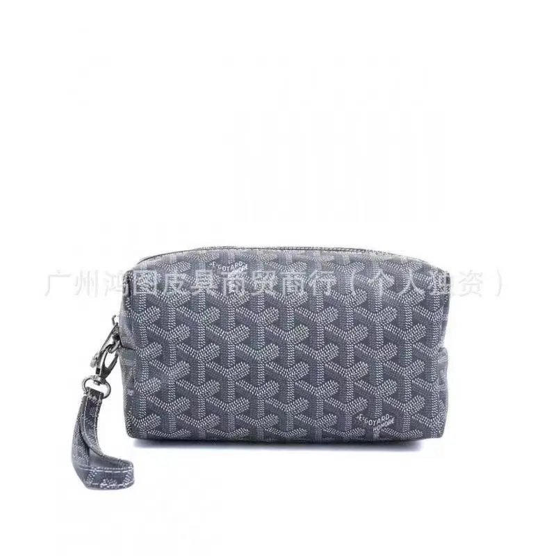 Goyard Travel Bags Goyardine Monogram Zip Cosmetic Pouch with Wrist Strap — gray(18*8*10 CM)