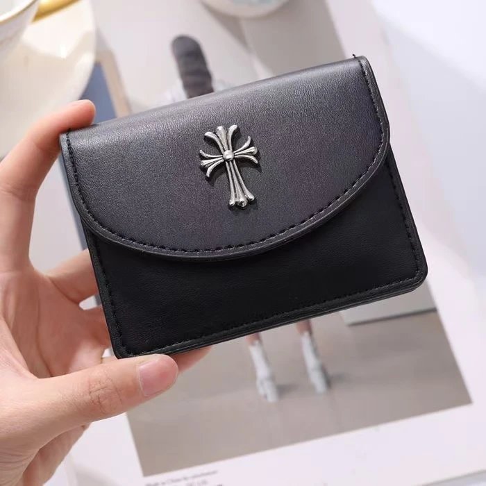 Chrome Hearts Wallets & Card Holders Black Leather Holder with Gothic Cross Hardware — 1