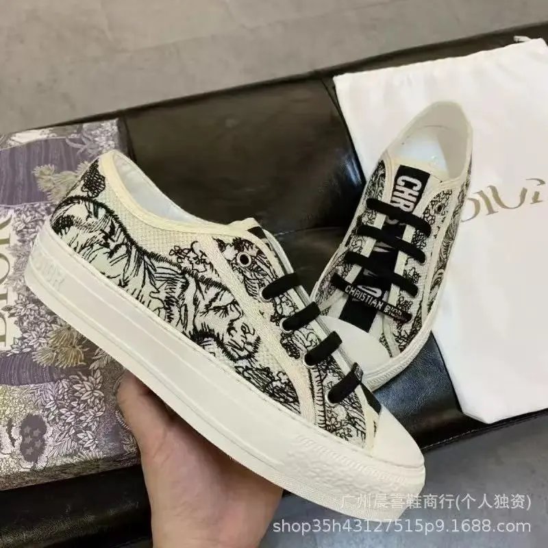 Unbranded Sneakers Low-top lace-up platform canvas with embroidered letter-pattern panels — Flat bottom 13