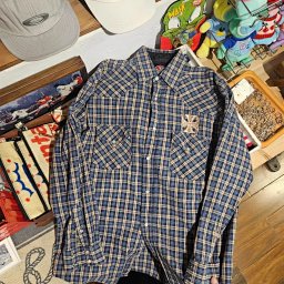 Catalog seller-listing image: WCC washed blue plaid shirt; not warehouse QC