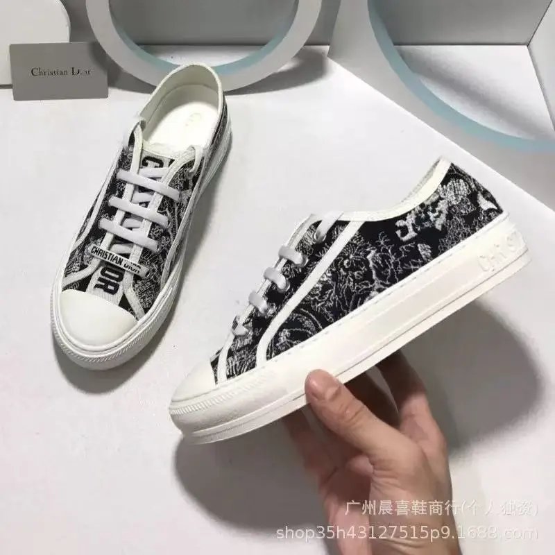 Unbranded Sneakers Low-top lace-up platform canvas with embroidered letter-pattern panels — Flat bottom 10
