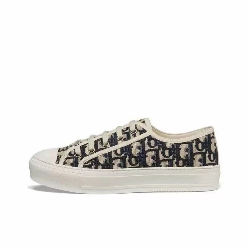 Unbranded Sneakers Low-top lace-up platform canvas with embroidered letter-pattern panels — Flat bottom 1