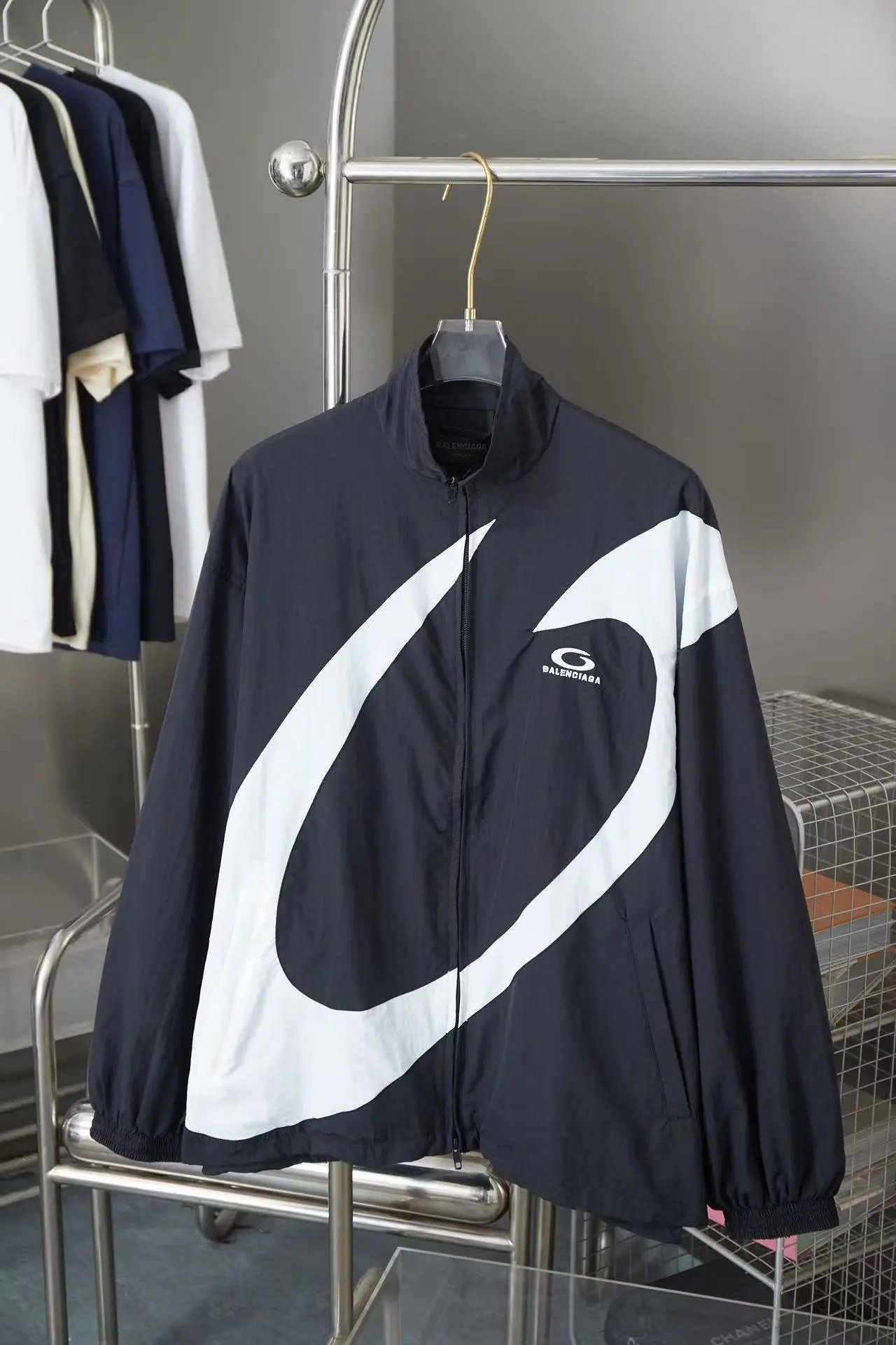 Balenciaga Oversized Logo Windbreaker Black and White