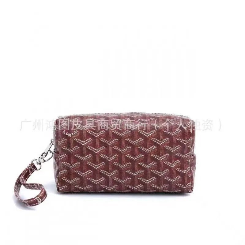 Goyard Travel Bags Goyardine Monogram Zip Cosmetic Pouch with Wrist Strap — Wine red(18*8*10 CM)