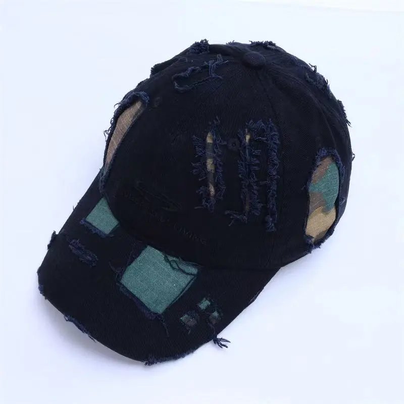 Diesel Hats Distressed Denim Baseball Cap with Embroidered Logo — 38