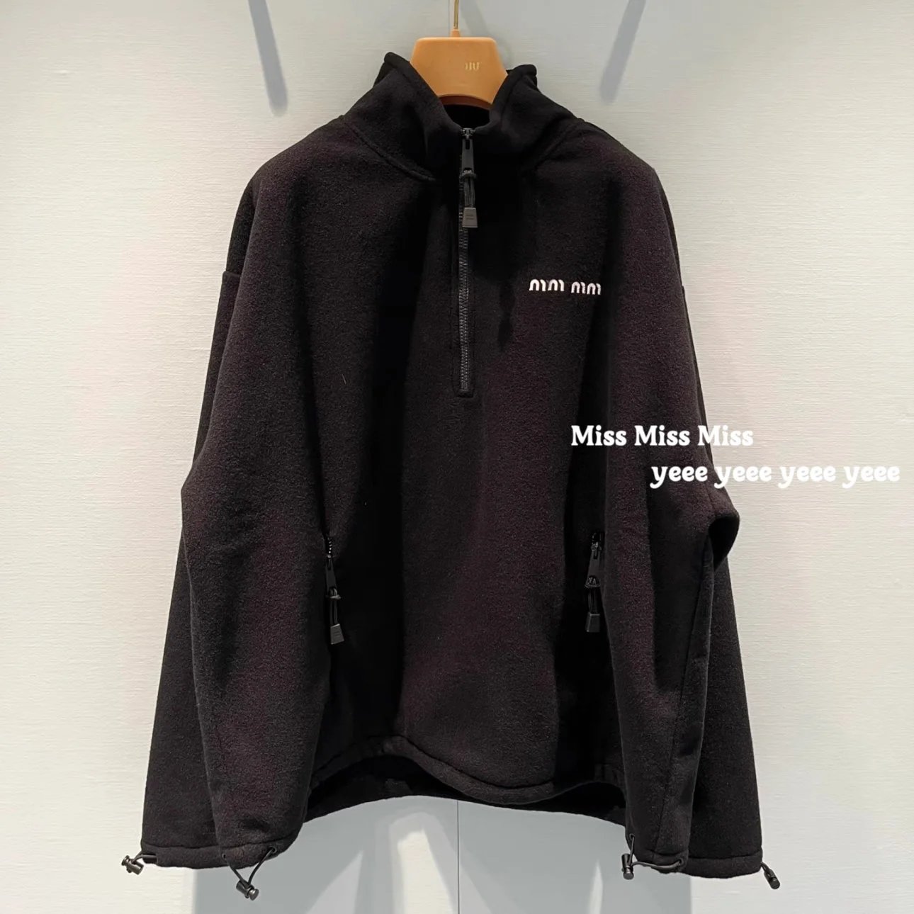 MIU Letter Embroidered Half Zip Cashmere Hoodie