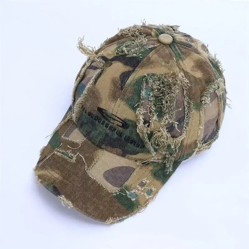 Diesel Hats Distressed Denim Baseball Cap with Embroidered Logo — 40