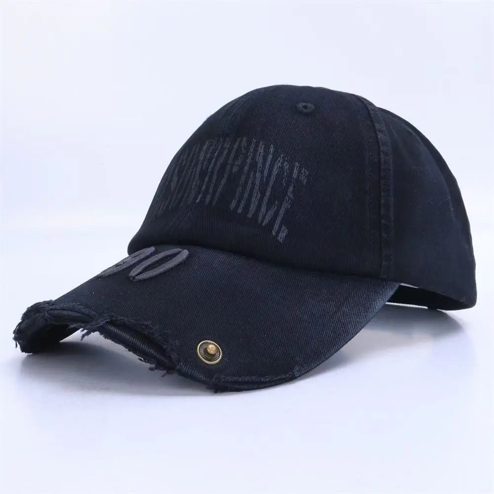 Diesel Hats Distressed Denim Baseball Cap with Embroidered Logo — 23