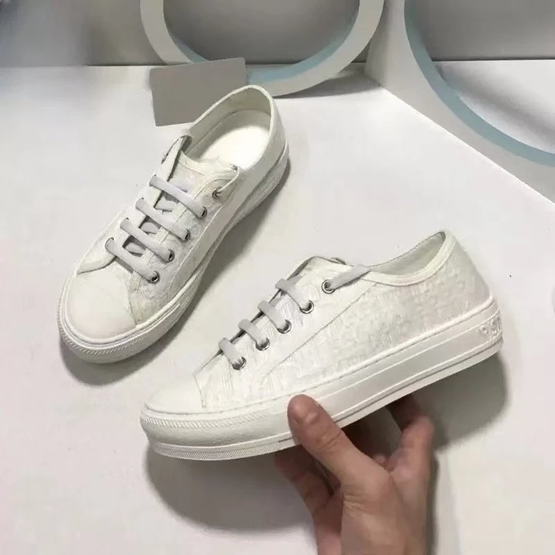 Unbranded Sneakers Low-top lace-up platform canvas with embroidered letter-pattern panels — Flat bottom 3