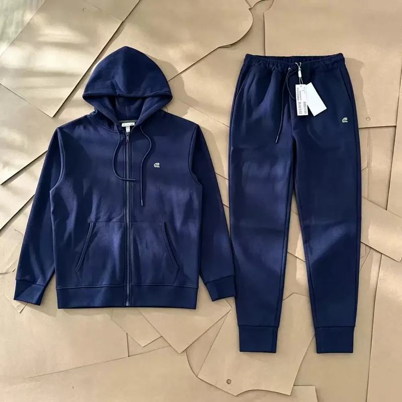 Lacoste Tracksuits Zip-Up Geometric Pattern Track Suit with Striped Sleeves — Sweatpants 4