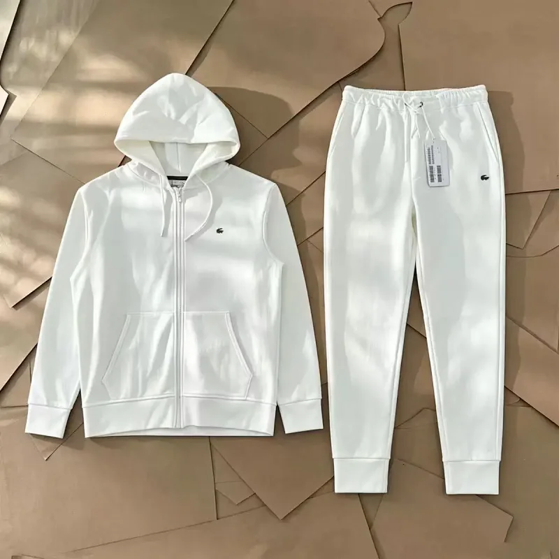 Lacoste Tracksuits Zip-Up Geometric Pattern Track Suit with Striped Sleeves — Sweatpants 3