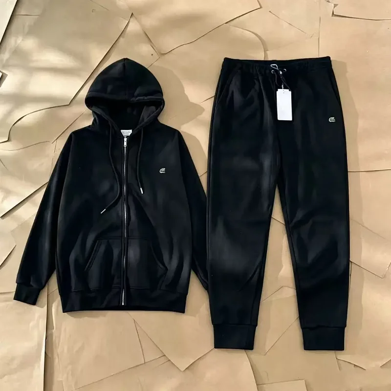 Lacoste Tracksuits Zip-Up Geometric Pattern Track Suit with Striped Sleeves — Sweatpants 1