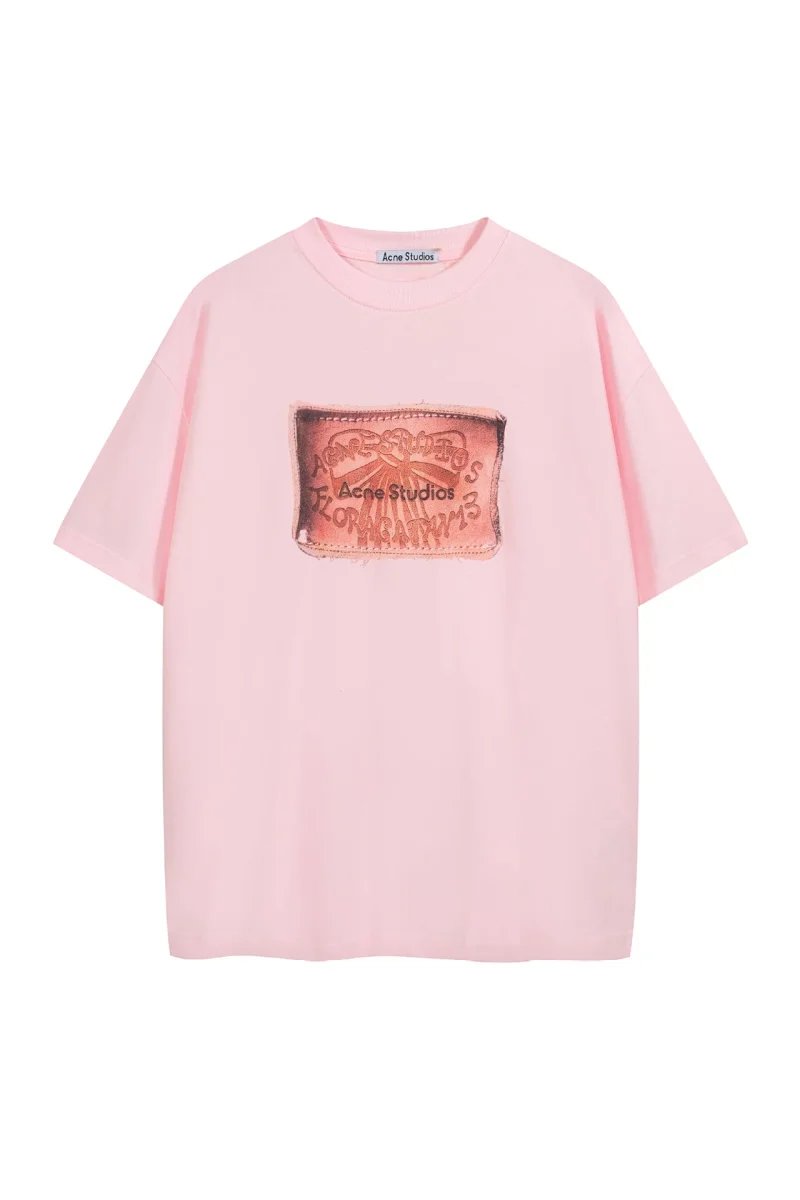 Washed, distressed, letter-print loose-fitting unisex couple T-shirt