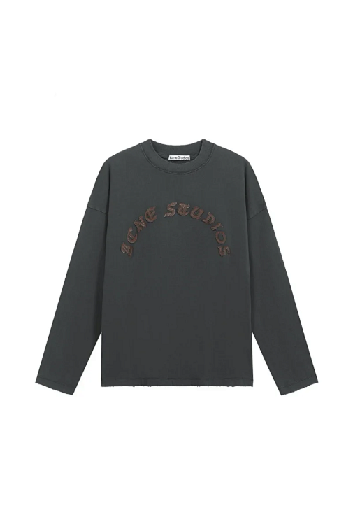 Mickeybuys.com trendy brand 1996 washed, worn out, antique A letter printed high street long sleeved loose fitting couple T-shirt