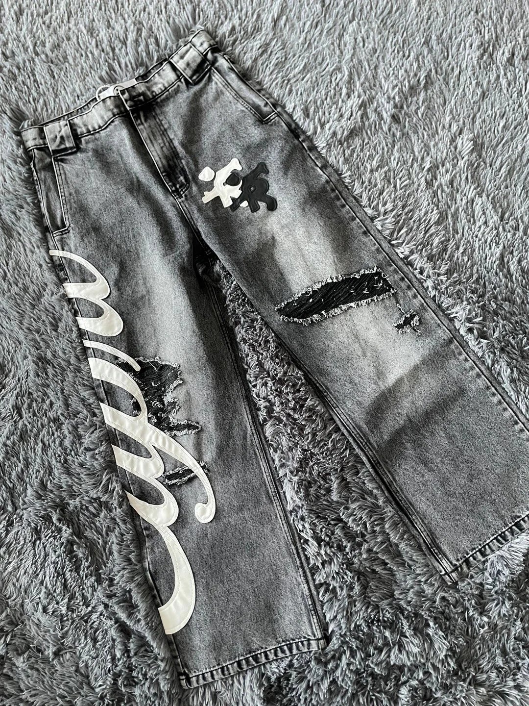 ProjectCapri 'Signature' Leather Distressed Denim Jeans