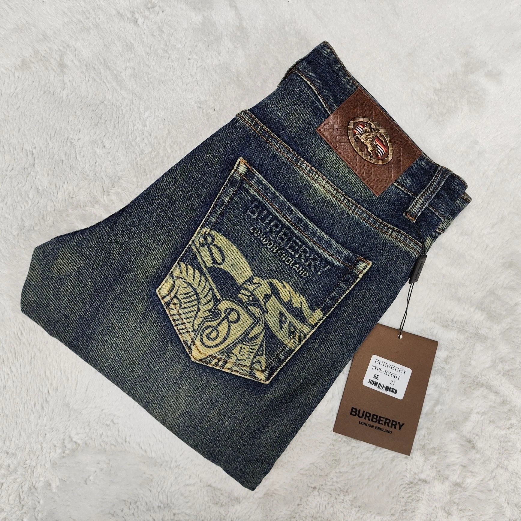 Burberry B7661 Print Denim Jeans Blue - 1