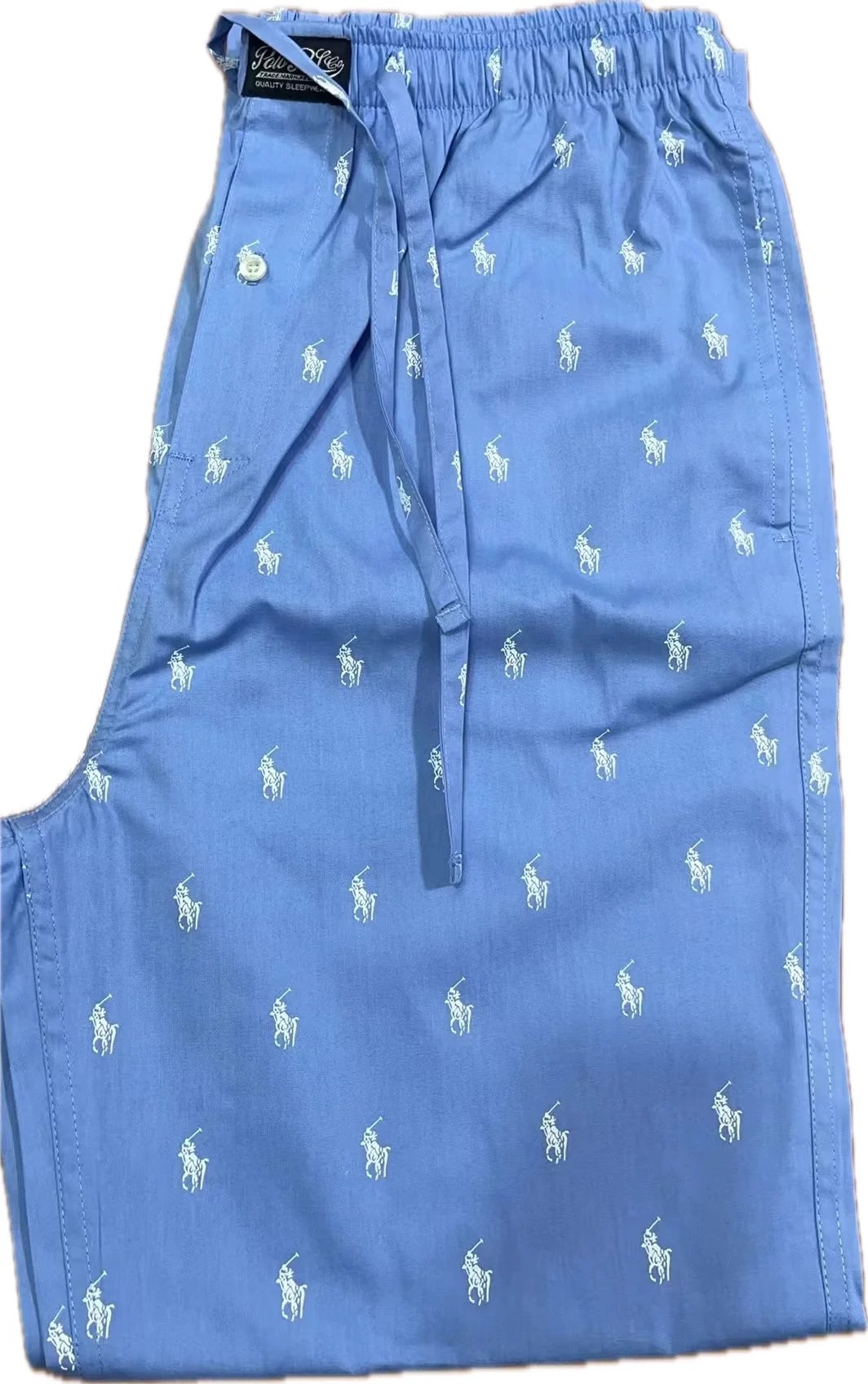 Polo Ralph Lauren Trousers All-Over Embroidered Pony Pajama Pants — Light Sky Blue with White Pony