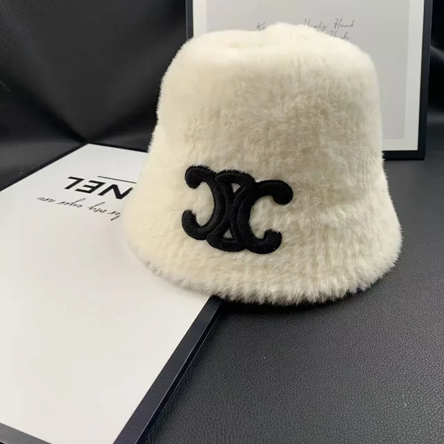 Celine Hats Plush embroidered Triomphe logo bucket hat product detail image 6