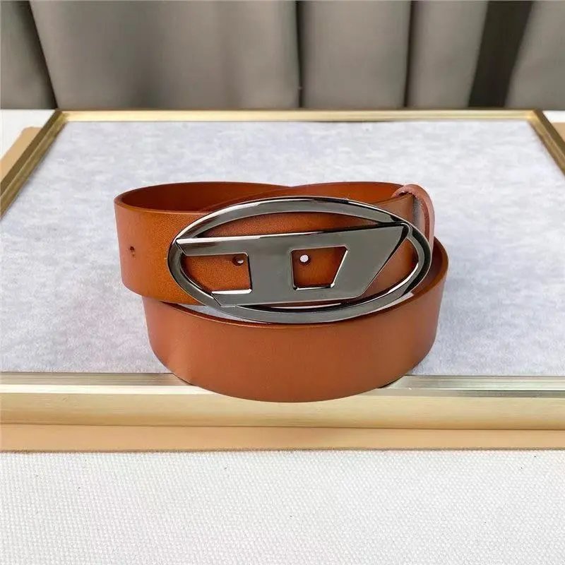 Diesel Belts Oval D-logo buckle belt — 3.8 cm Brown gun color buckle