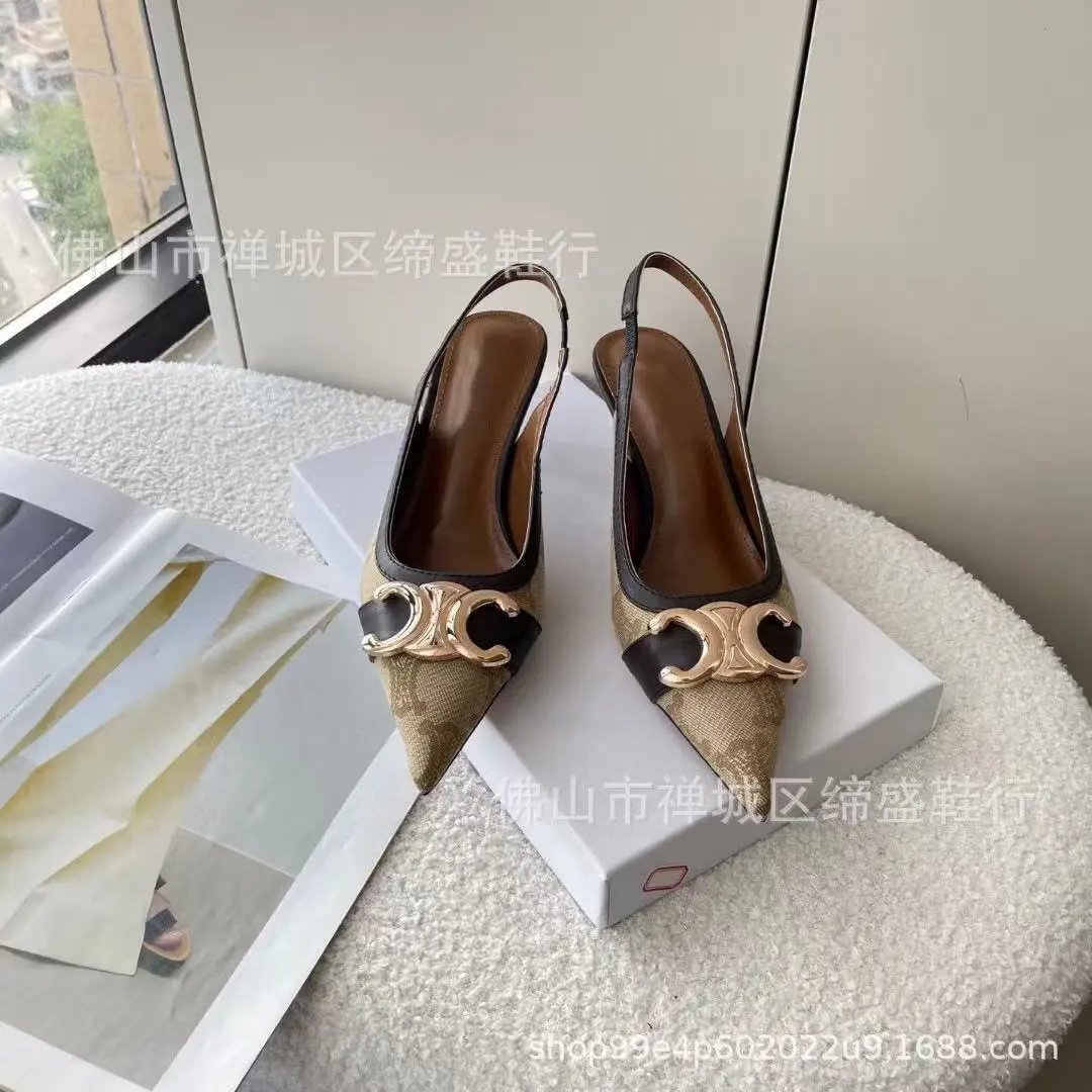 ELIN High Heels Pointed-Toe Slingback Kitten with Metal Logo Accent — 18
