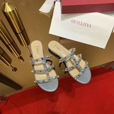 Unbranded Sandals Studded multi-strap open-toe slide — blue flat bottom