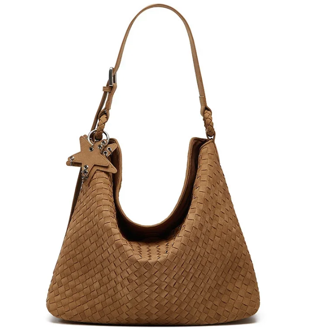 Unbranded Shoulder Bags Woven Hobo Bag with Braided Strap and Star Charm — Caramel(50*13*38 cm)