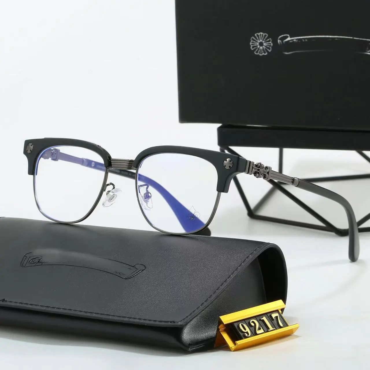 Unbranded Eyewear Square frames with floral cross temple embellishments — 25